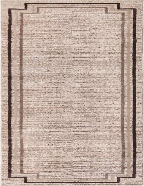 A 10 ft runner rug in shades of brown and tan, featuring a textured pile and a modern border design, perfect for a hallway.