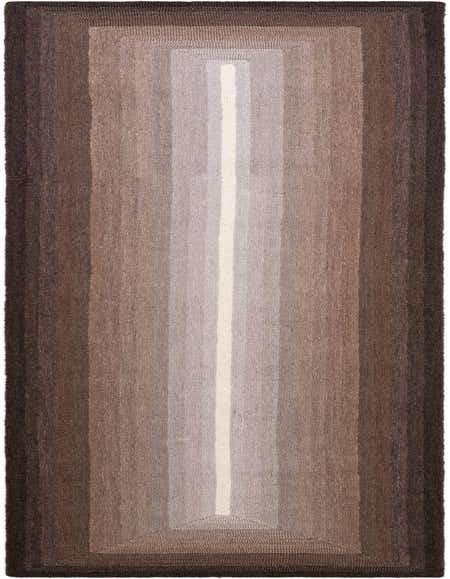 A 12 ft runner rug featuring a modern ombre pattern with shades of brown and tan, transitioning from dark edges to a light center stripe.