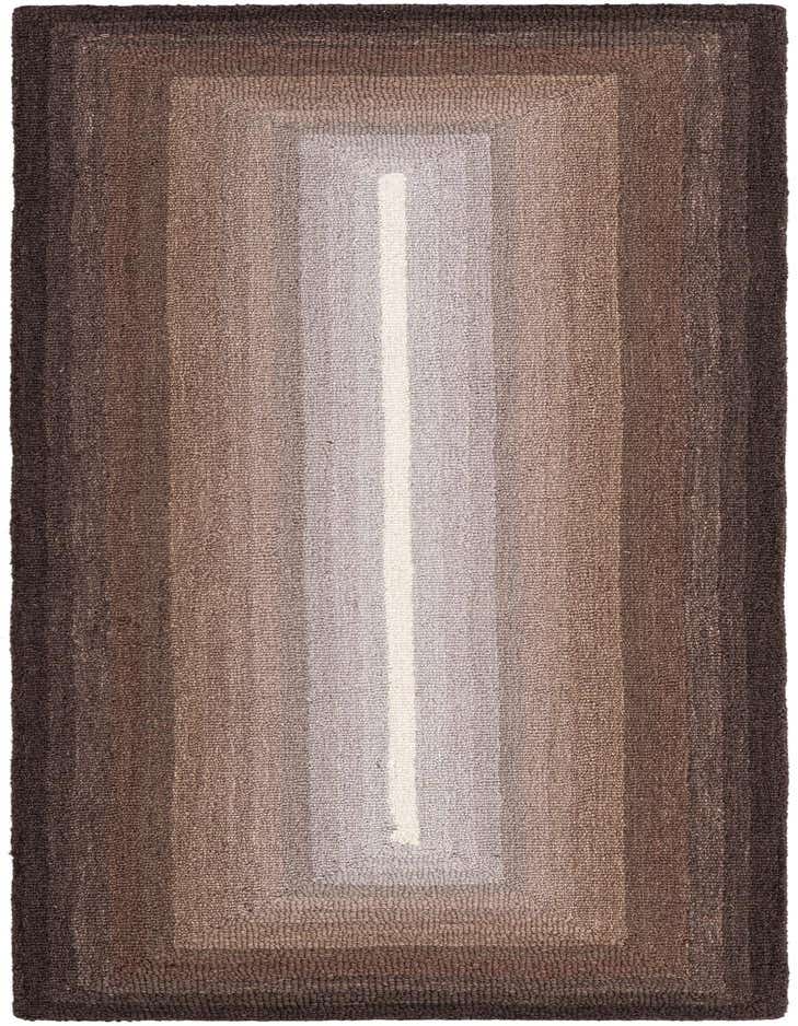 A 6 ft runner rug featuring a modern ombre design with shades of brown and tan, and a central light tan stripe.