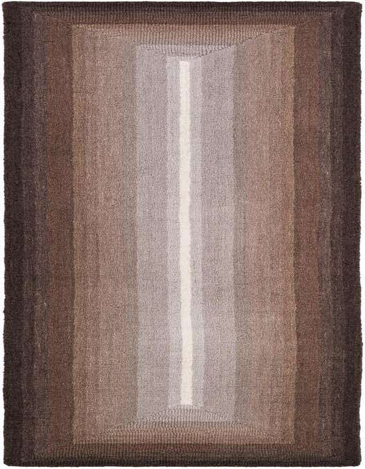 A modern 8 ft runner rug featuring an ombre pattern of browns and tans, with a light vertical stripe down the center, ideal for a hallway.