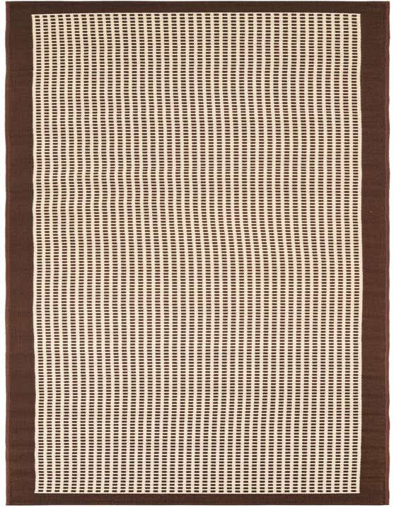 A 10 ft runner rug in a modern brown and tan grid pattern with a solid brown border, suitable for a hallway or patio.