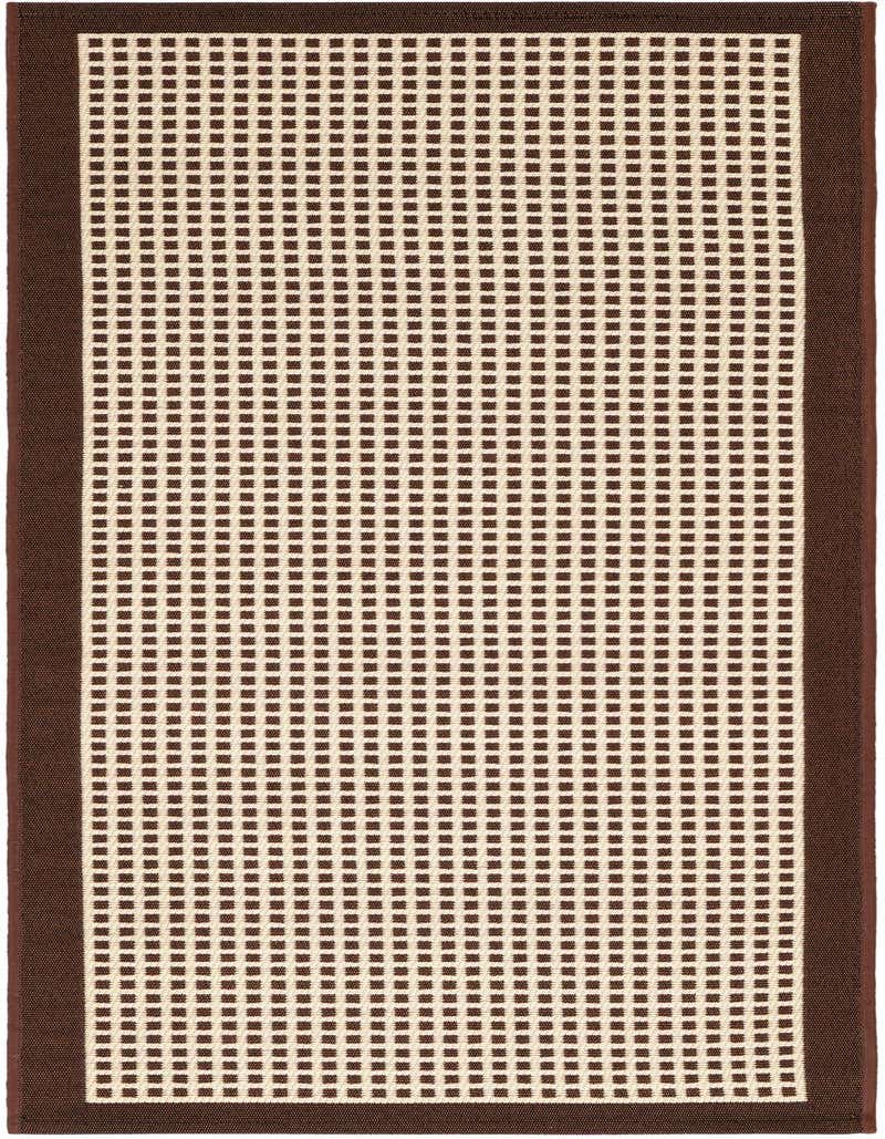 A 5 ft runner rug with a modern brown and tan checkered pattern and a solid brown border, suitable for a hallway or patio.