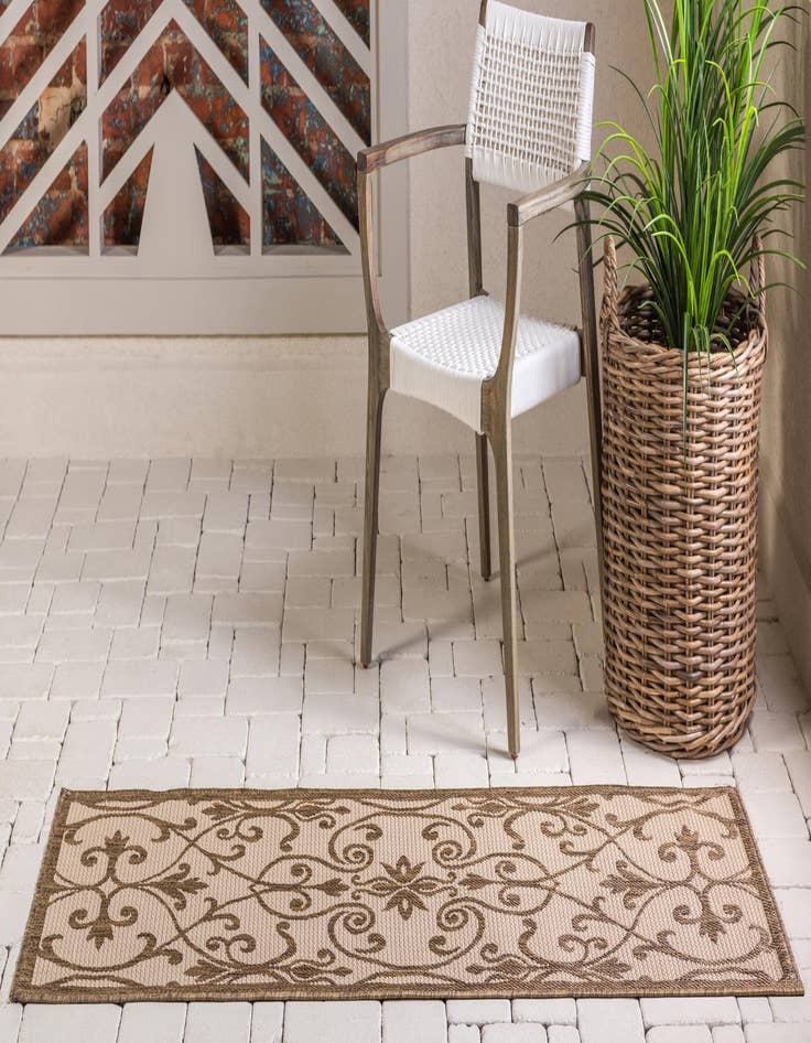 Detail image of  2' 2 x 6'  Washable Botanical Indoor / Outdoor Runner Rug