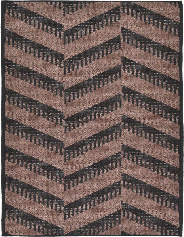 A 6 ft runner rug with a modern chevron pattern in shades of brown and tan, suitable for a hallway or patio.