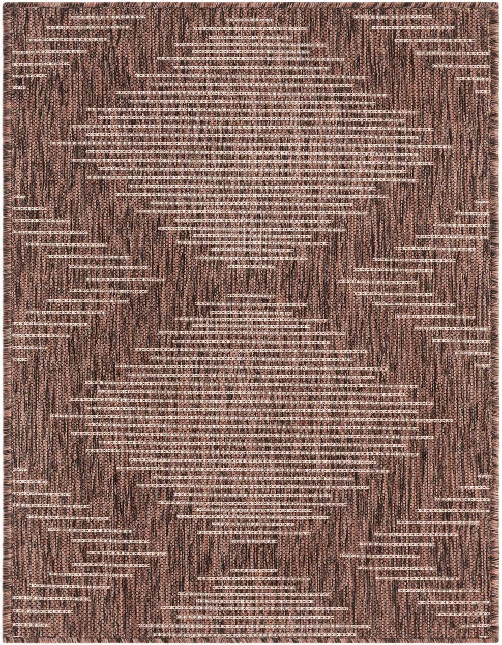 A brown and tan 4 ft runner rug with a Southwestern geometric stripe pattern, suitable for a hallway or patio.