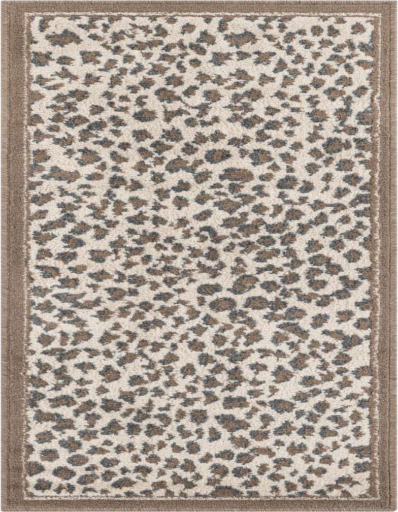 A 5 ft runner rug with a modern leopard print pattern in shades of brown and tan, featuring a medium pile.
