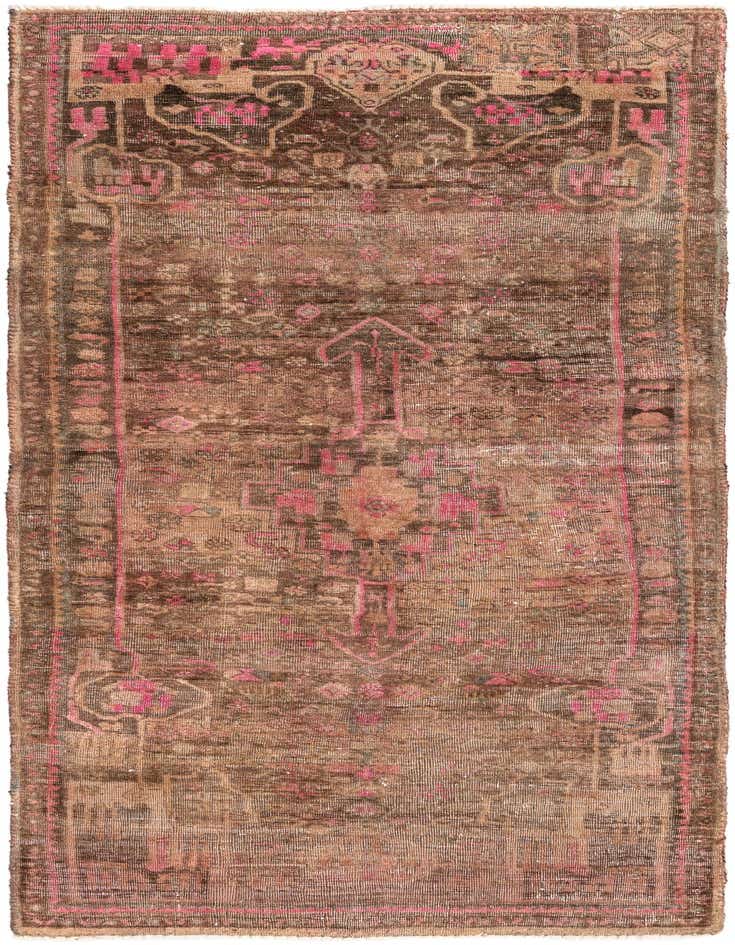 A 10 Ft runner rug in brown and tan with faded pink traditional Persian patterns, ideal for a hallway.