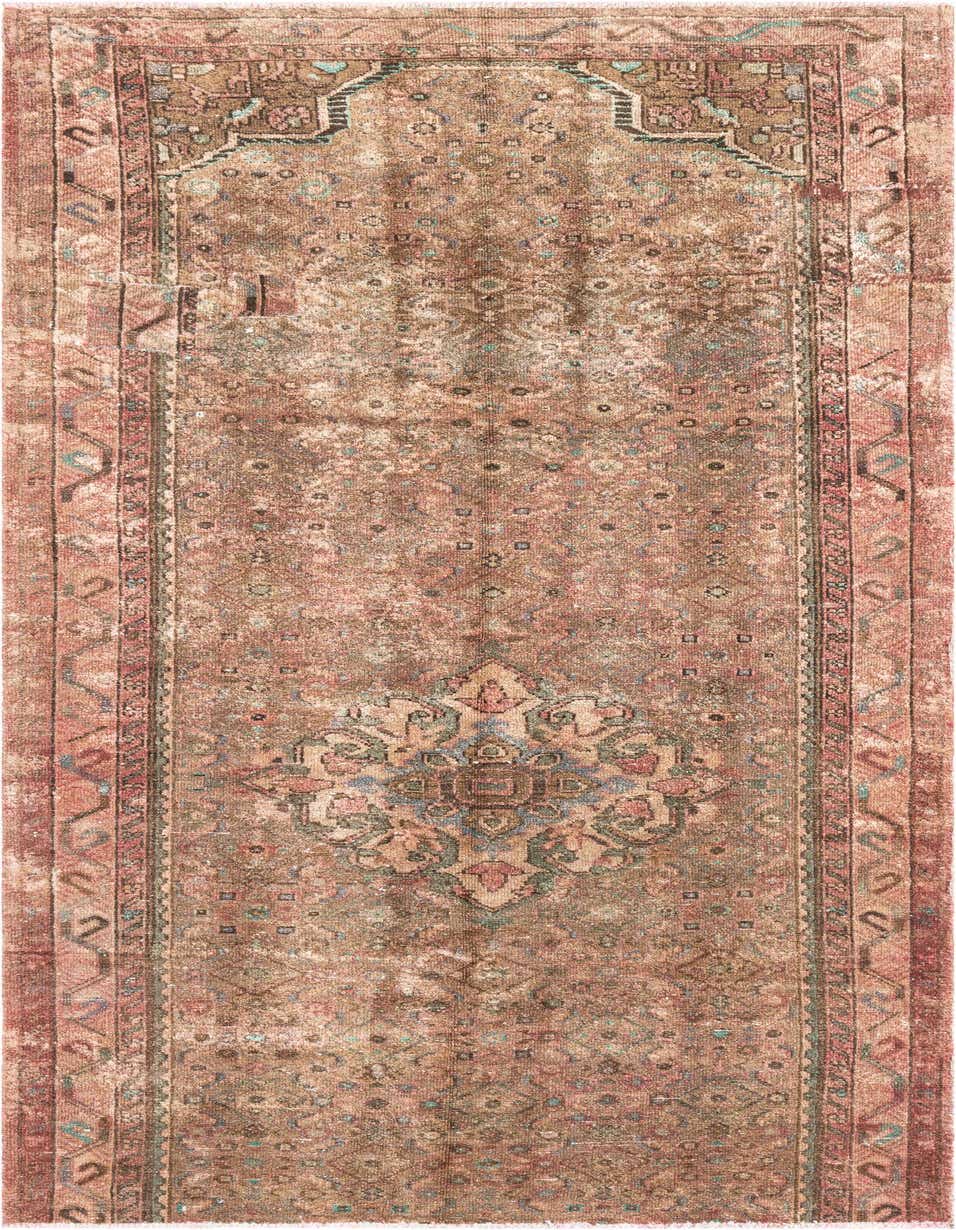 A handmade 8 ft runner rug from the Ultra Vintage collection, featuring a faded brown and tan Persian medallion pattern, ideal for a hallway or kitchen.