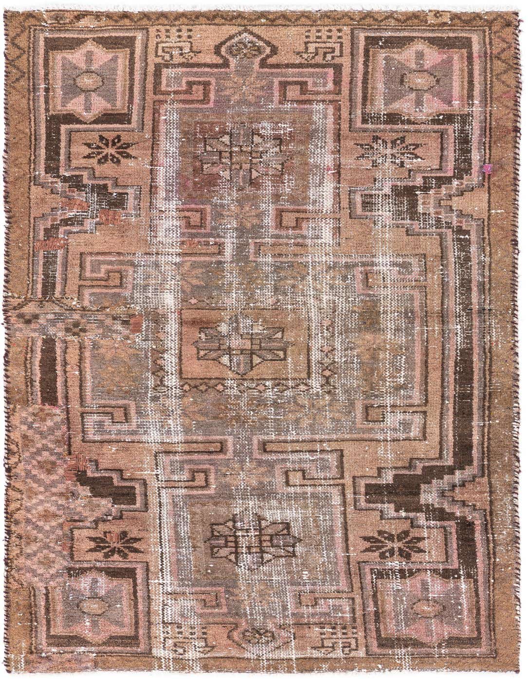 A 6 ft runner rug featuring a distressed Persian medallion pattern in shades of brown, tan, and faded pink, perfect for a hallway.