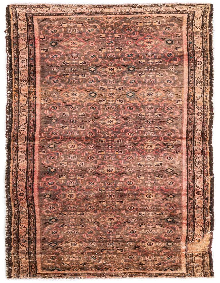 A 9 ft runner rug with a faded Persian pattern in browns, tans, and muted reds, perfect for a hallway.