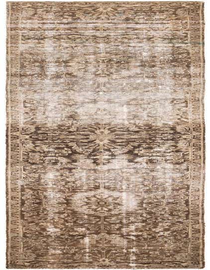 A 9 ft runner rug in shades of brown and tan, featuring a distressed Persian and Oriental pattern, ideal for a hallway.