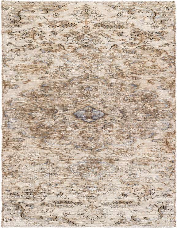 A 10 ft runner rug in shades of brown and tan, featuring a distressed Persian medallion pattern, perfect for a hallway.