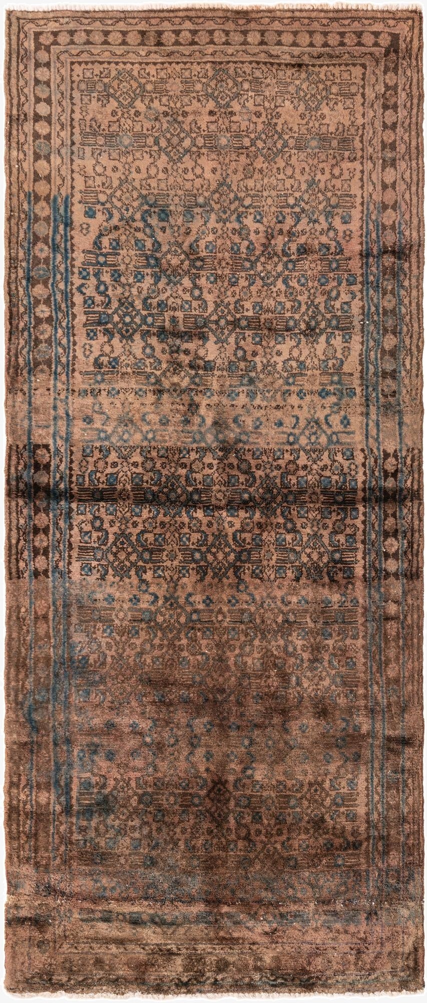  4' x 9' 3  Hand Knotted Ultra Vintage Persian Wool Runner Rug