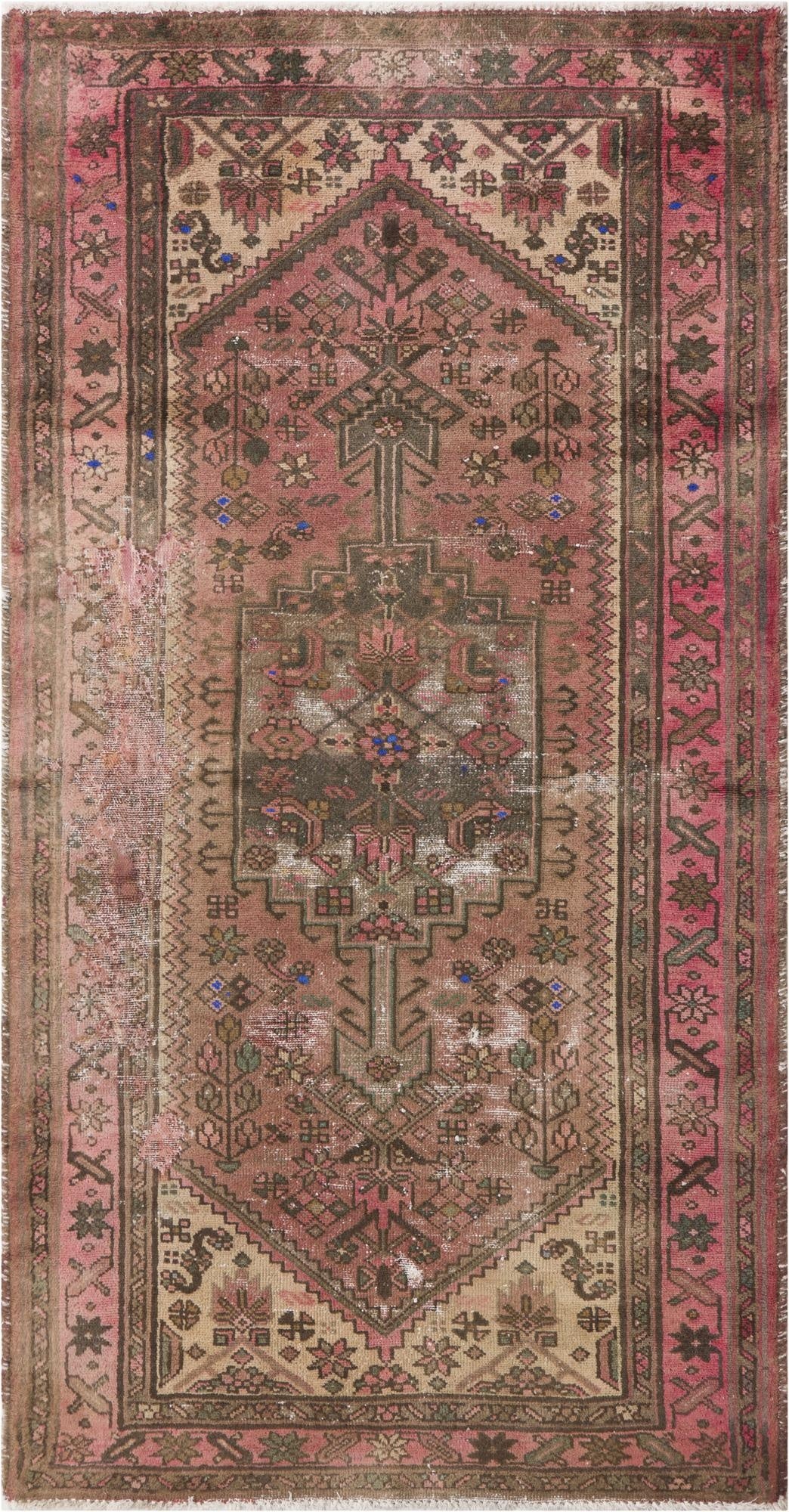  3' 4 x 6' 5  Hand Knotted Ultra Vintage Persian Wool Runner Rug