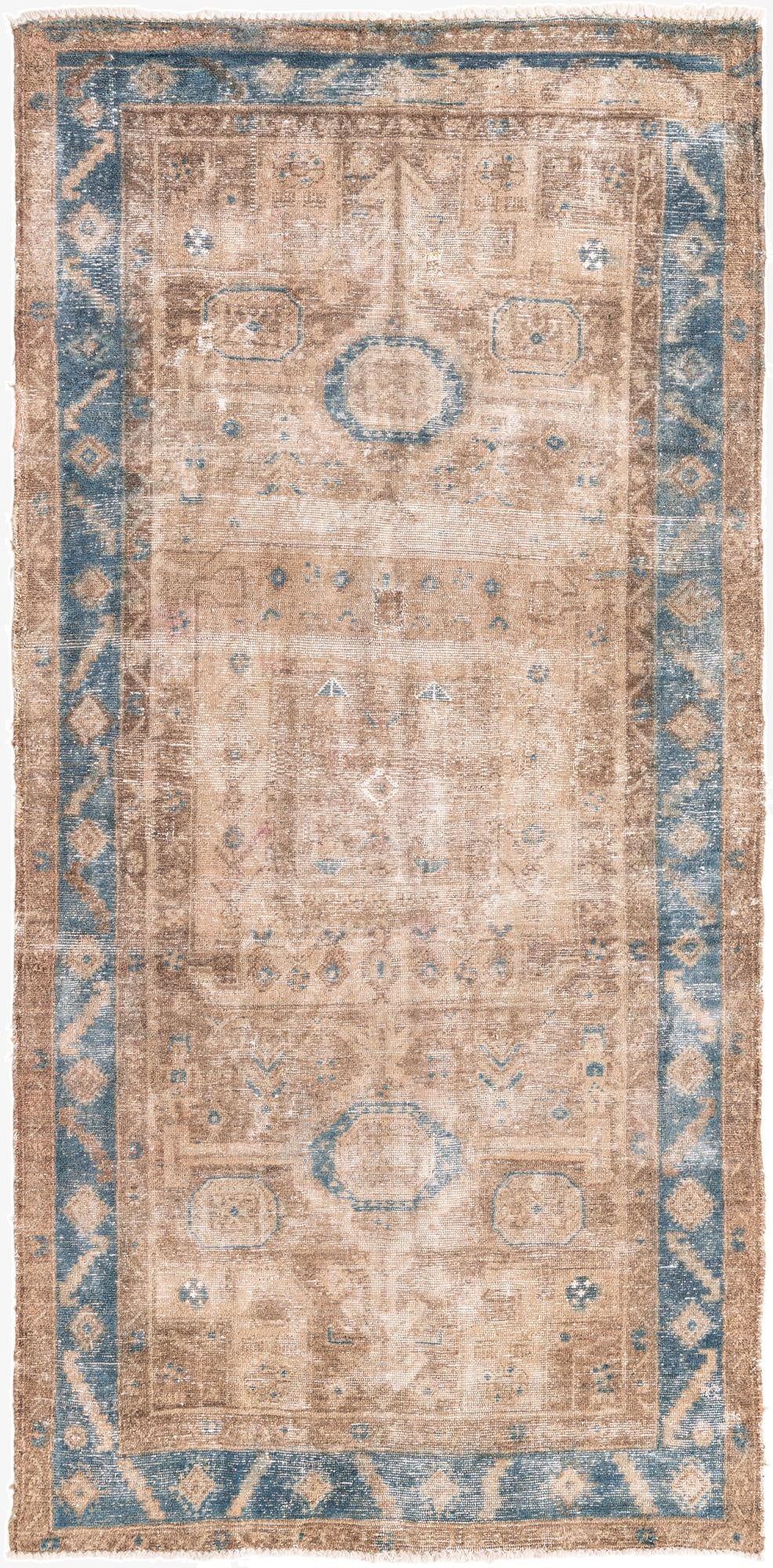 4' 3 x 8' 9  Hand Knotted Ultra Vintage Persian Wool Runner Rug