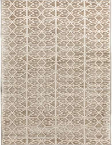 A 14 ft runner rug in shades of brown and tan with a repeating modern geometric diamond pattern, ideal for a hallway.