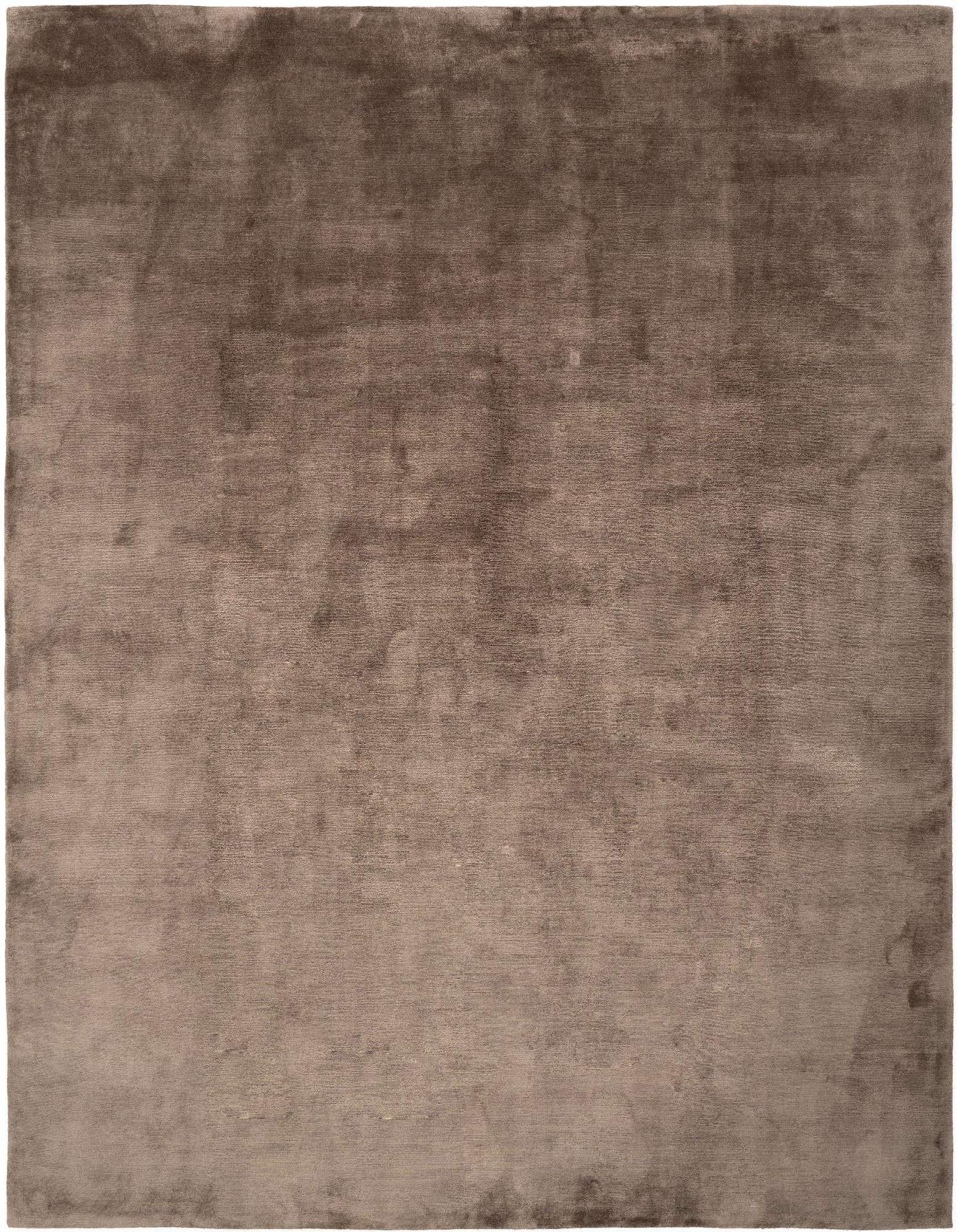 A luxurious 7' 9 x 8' 10 square brown silk rug with a subtle sheen, ideal for an indoor living space.