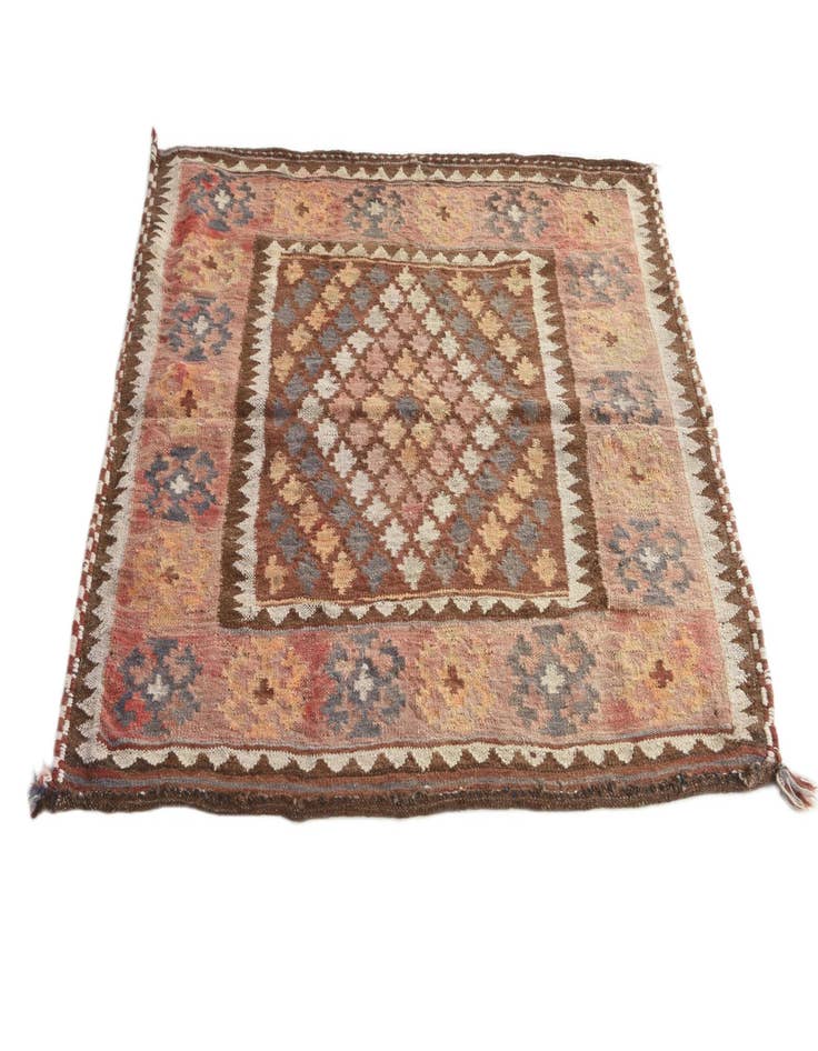 Detail image of  3' 9 x 4'  Hand Woven Kilim Fars Wool Square Rug