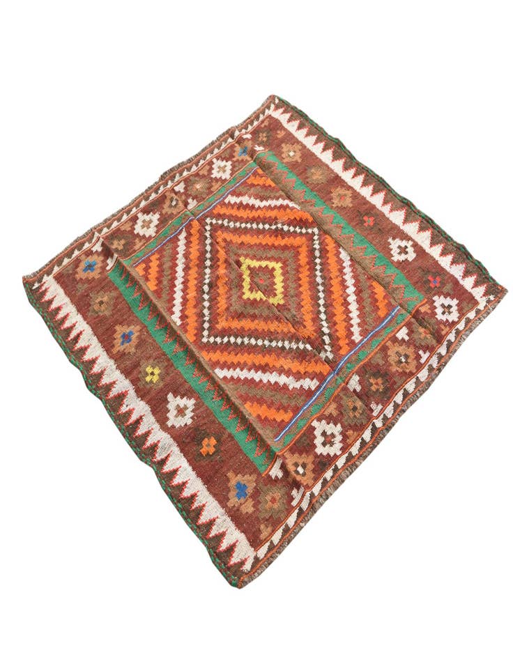 Detail image of  3' 7 x 4'  Hand Woven Kilim Fars Wool Square Rug