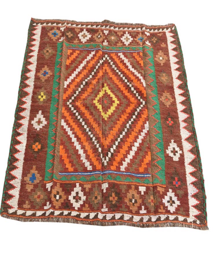 Detail image of  3' 7 x 4'  Hand Woven Kilim Fars Wool Square Rug