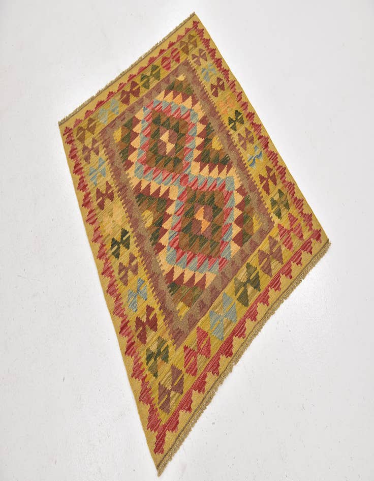 Detail image of  3' 2 x 3' 8  Hand Woven Kilim Maymana Wool Square Rug