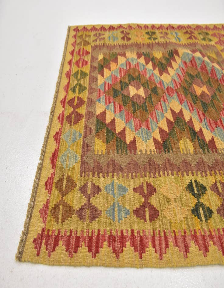 Detail image of  3' 2 x 3' 8  Hand Woven Kilim Maymana Wool Square Rug