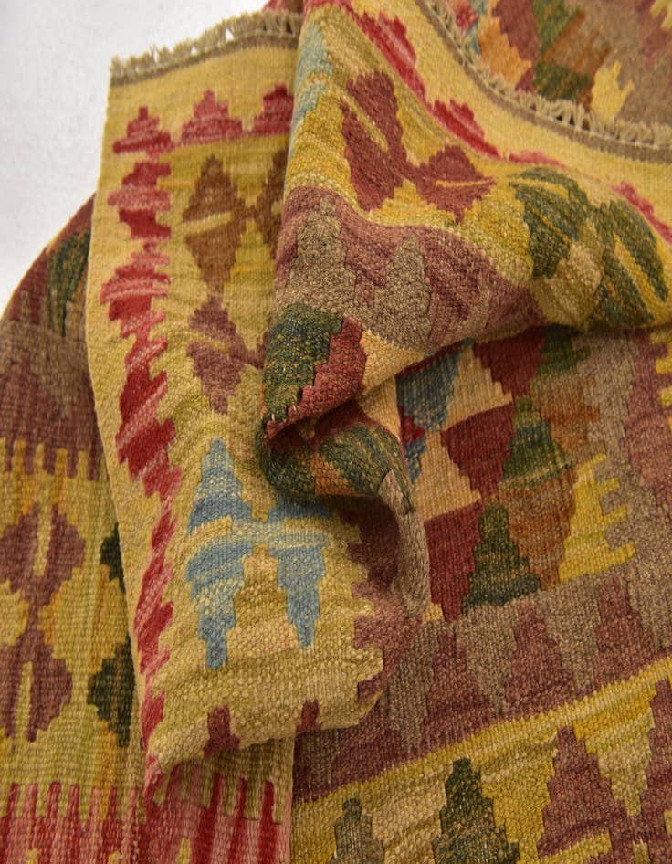 Detail image of  3' 2 x 3' 8  Hand Woven Kilim Maymana Wool Square Rug