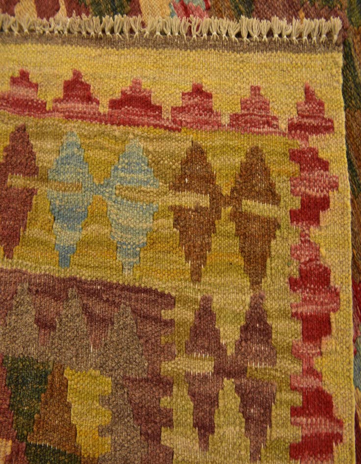 Detail image of  3' 2 x 3' 8  Hand Woven Kilim Maymana Wool Square Rug