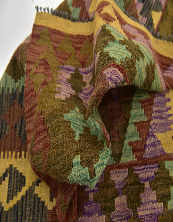 Detail image of  3' 6 x 3' 10  Hand Woven Kilim Maymana Wool Square Rug