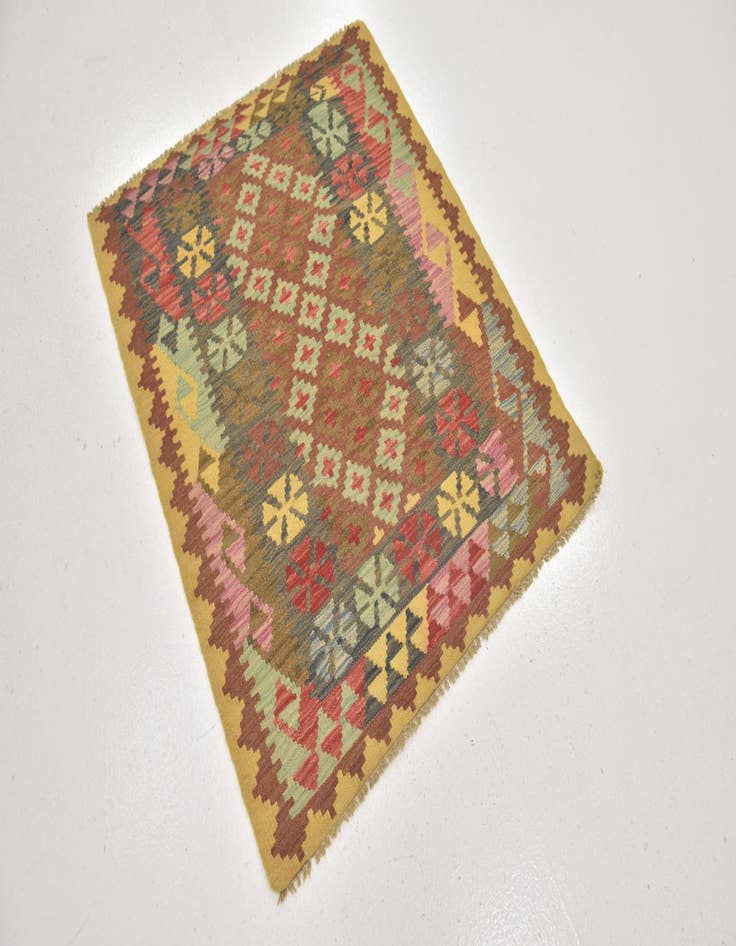 Detail image of  3' 2 x 3' 9  Hand Woven Kilim Maymana Wool Square Rug