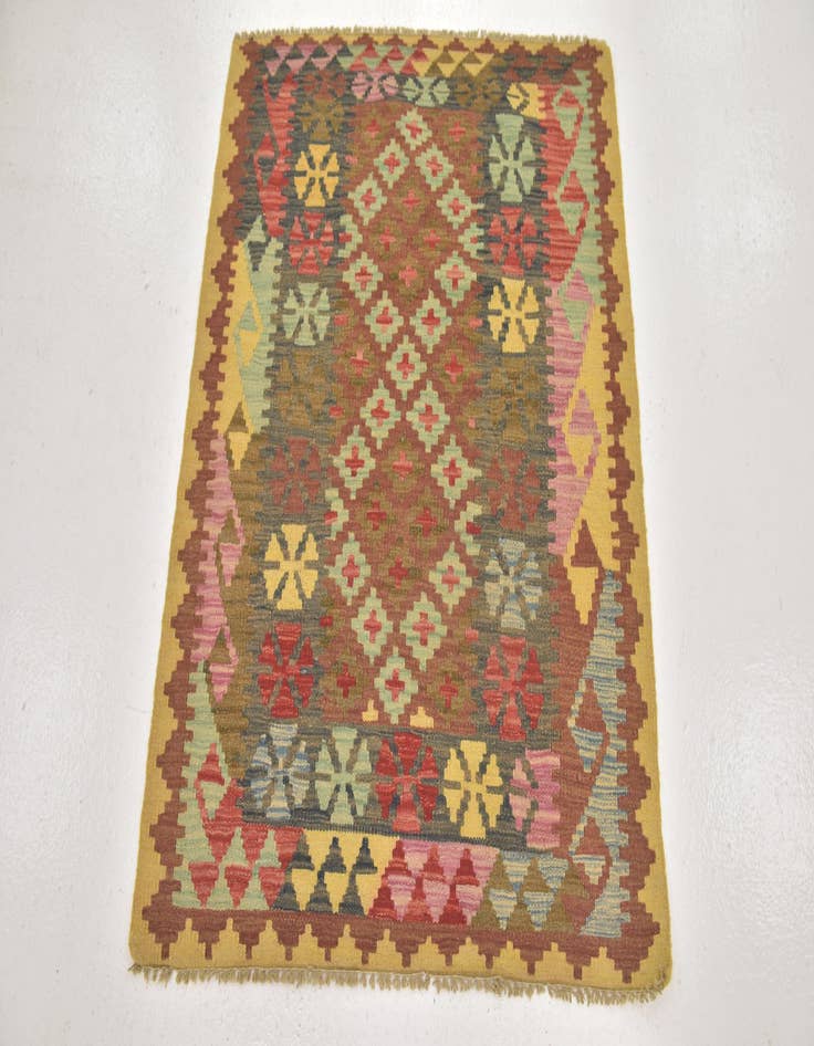 Detail image of  3' 2 x 3' 9  Hand Woven Kilim Maymana Wool Square Rug