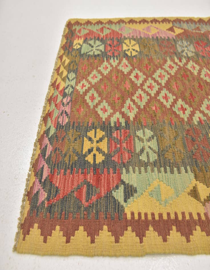 Detail image of  3' 2 x 3' 9  Hand Woven Kilim Maymana Wool Square Rug