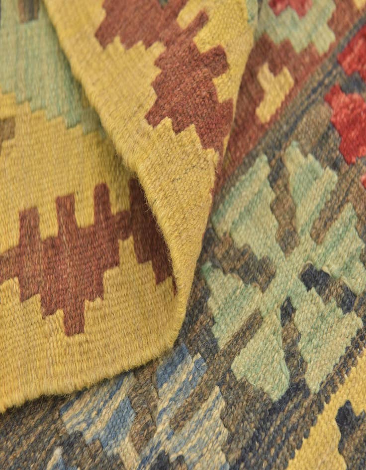 Detail image of  3' 2 x 3' 9  Hand Woven Kilim Maymana Wool Square Rug