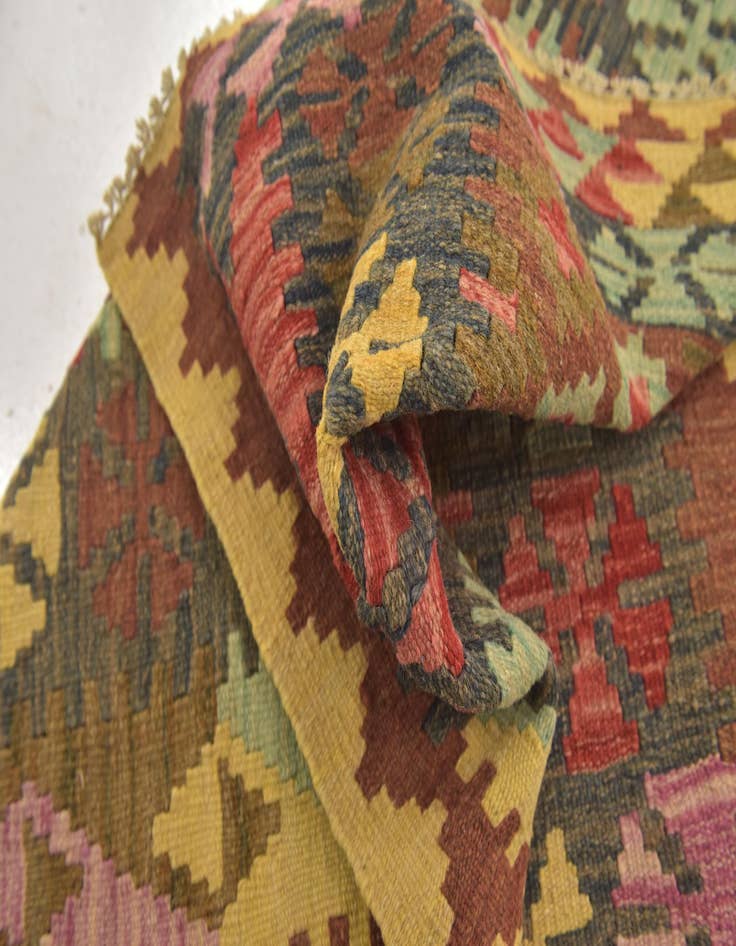 Detail image of  3' 2 x 3' 9  Hand Woven Kilim Maymana Wool Square Rug