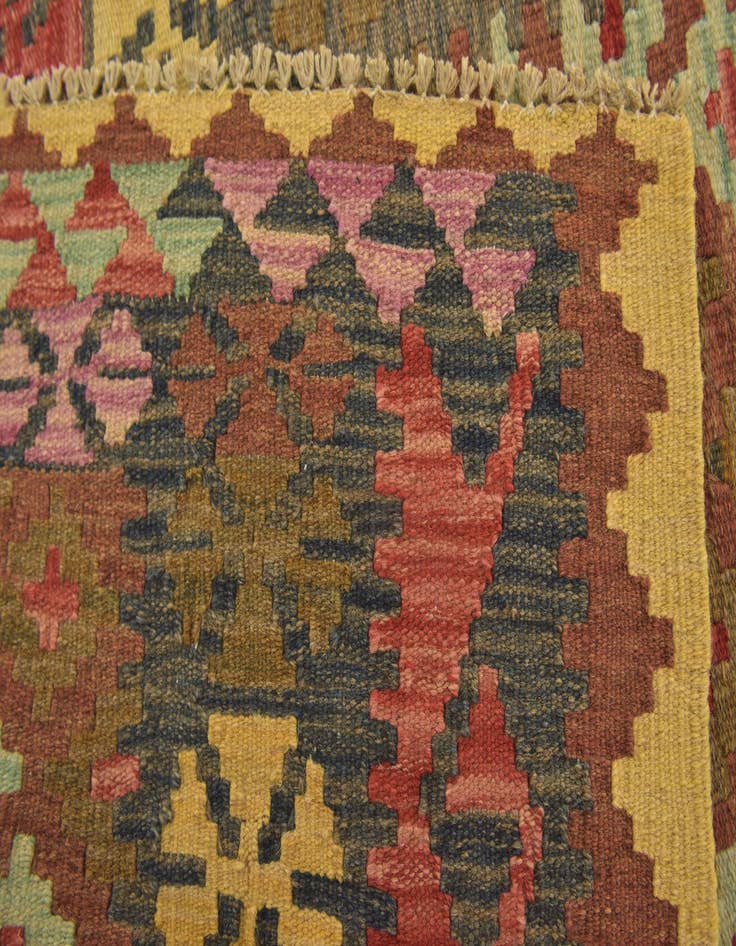 Detail image of  3' 2 x 3' 9  Hand Woven Kilim Maymana Wool Square Rug