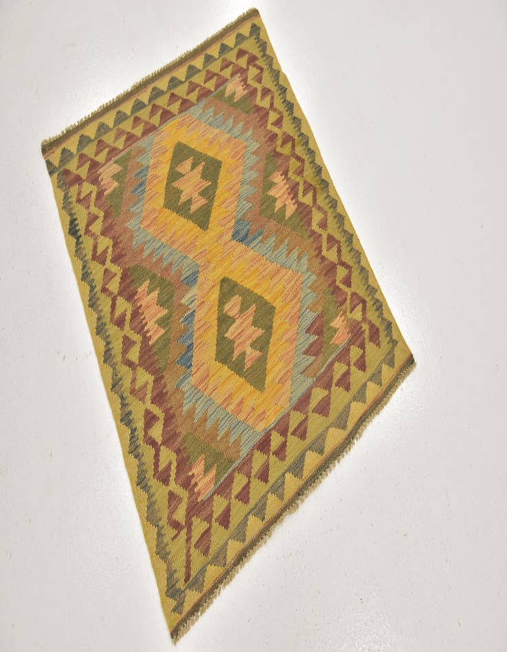 Detail image of  3' 2 x 3' 7  Hand Woven Kilim Maymana Wool Square Rug