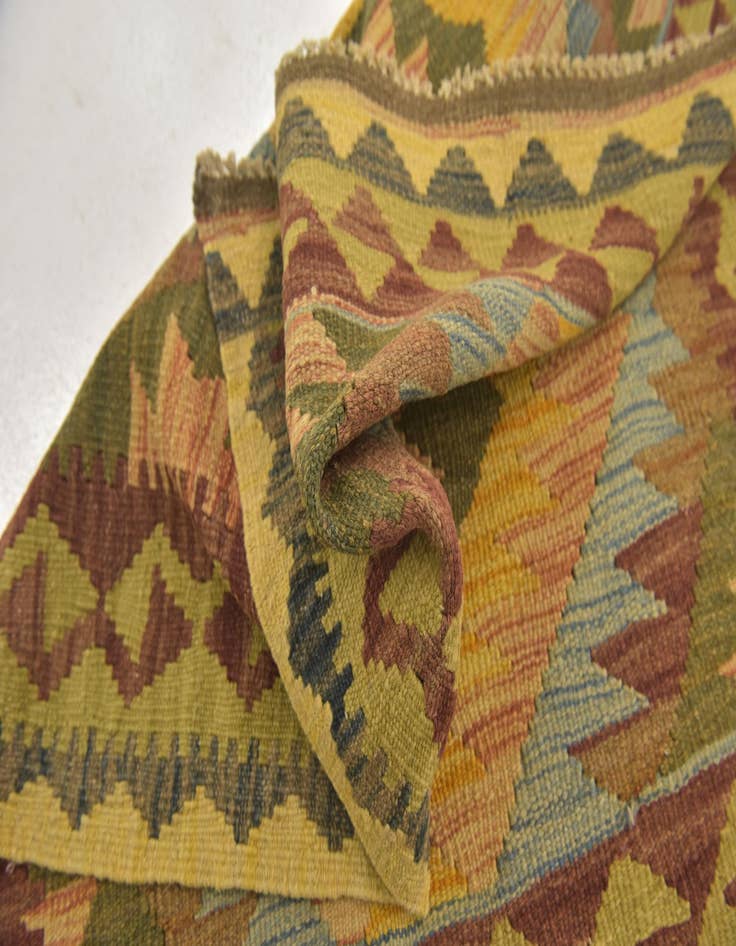 Detail image of  3' 2 x 3' 7  Hand Woven Kilim Maymana Wool Square Rug