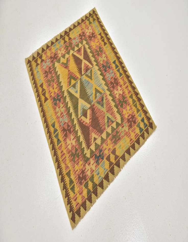 Detail image of  3' 2 x 3' 9  Hand Woven Kilim Maymana Wool Square Rug