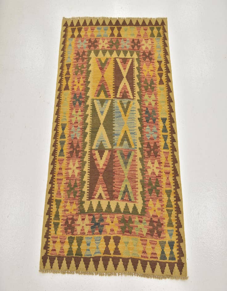 Detail image of  3' 2 x 3' 9  Hand Woven Kilim Maymana Wool Square Rug