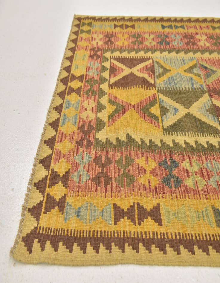 Detail image of  3' 2 x 3' 9  Hand Woven Kilim Maymana Wool Square Rug