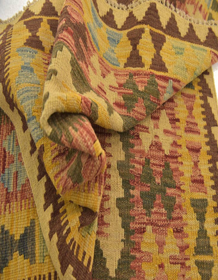 Detail image of  3' 2 x 3' 9  Hand Woven Kilim Maymana Wool Square Rug