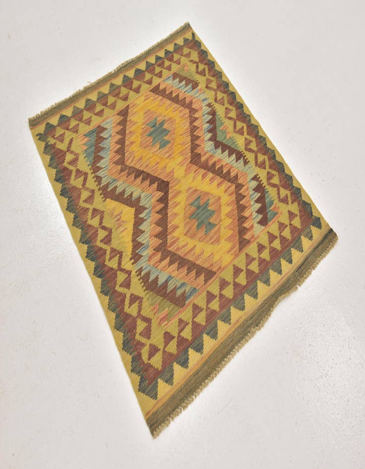 Detail image of  3' 2 x 3' 7  Hand Woven Kilim Maymana Wool Square Rug