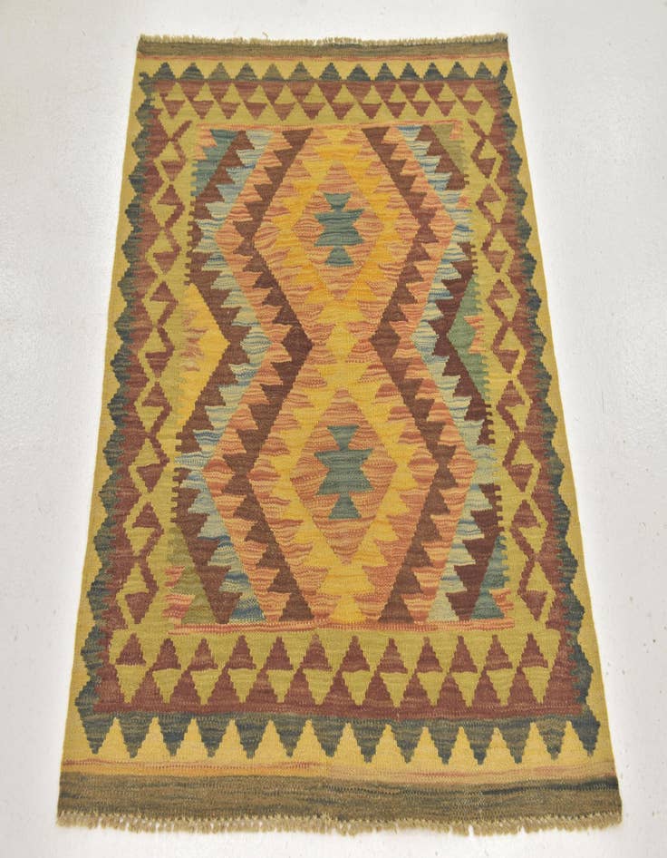 Detail image of  3' 2 x 3' 7  Hand Woven Kilim Maymana Wool Square Rug