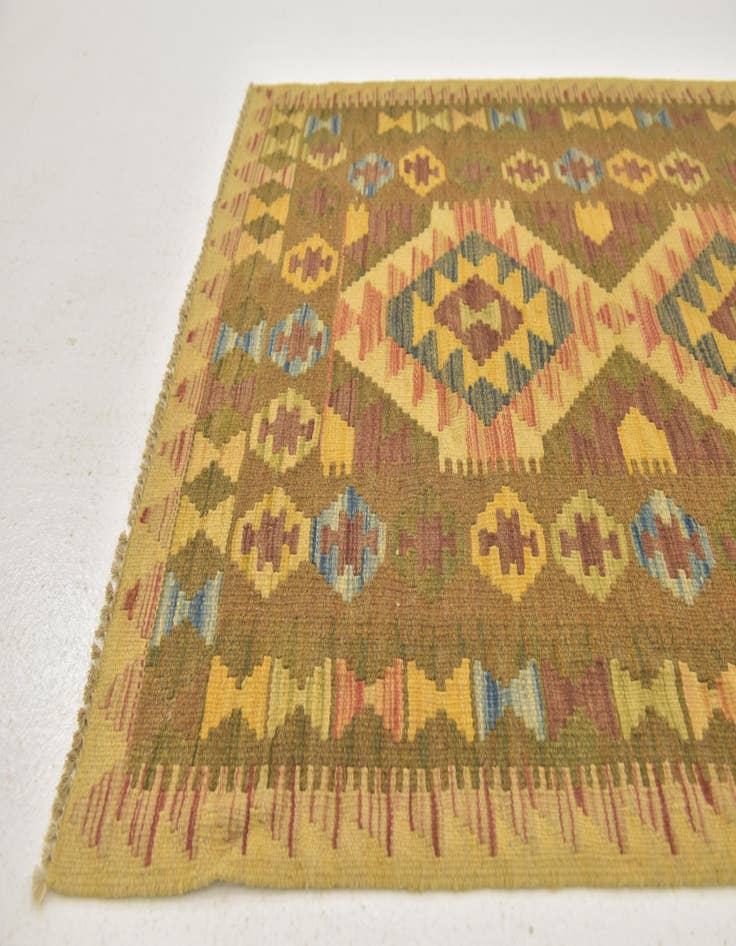 Detail image of  3' x 3' 10  Hand Woven Kilim Maymana Wool Square Rug