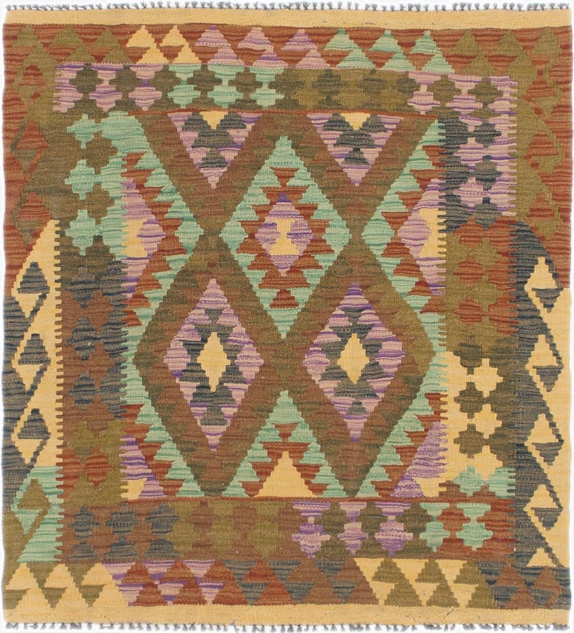  3' 6 x 3' 10  Hand Woven Kilim Maymana Wool Square Rug