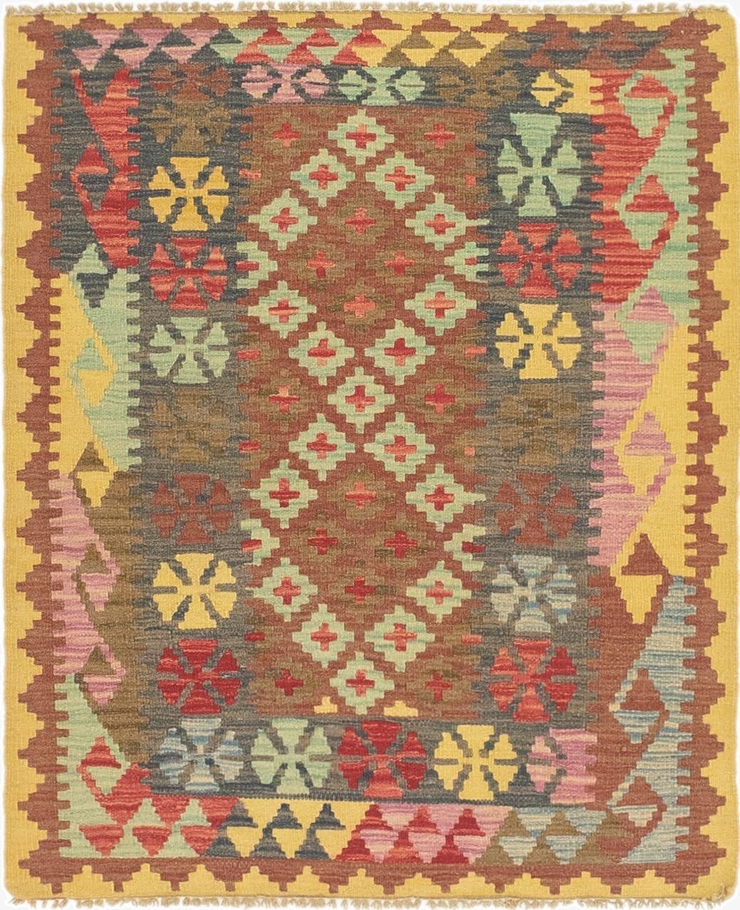  3' 2 x 3' 9  Hand Woven Kilim Maymana Wool Square Rug