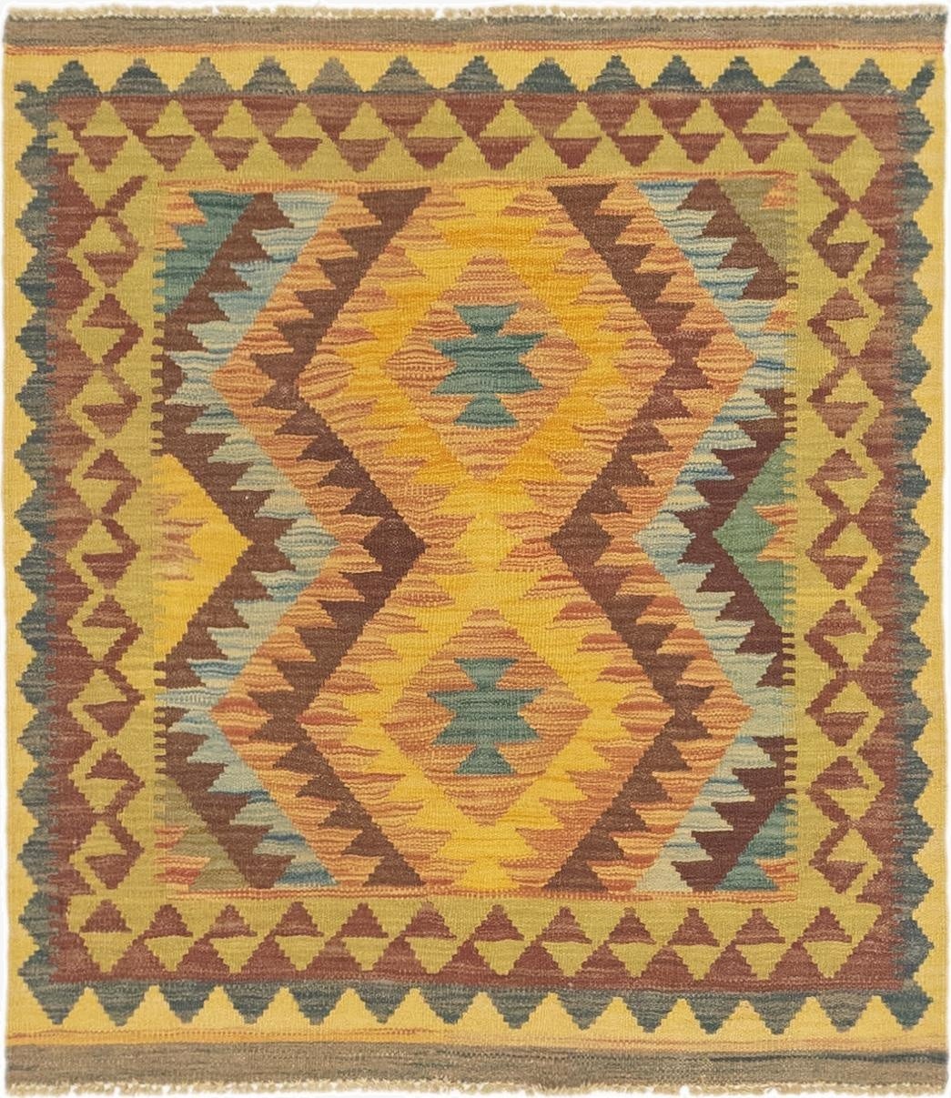  3' 2 x 3' 7  Hand Woven Kilim Maymana Wool Square Rug