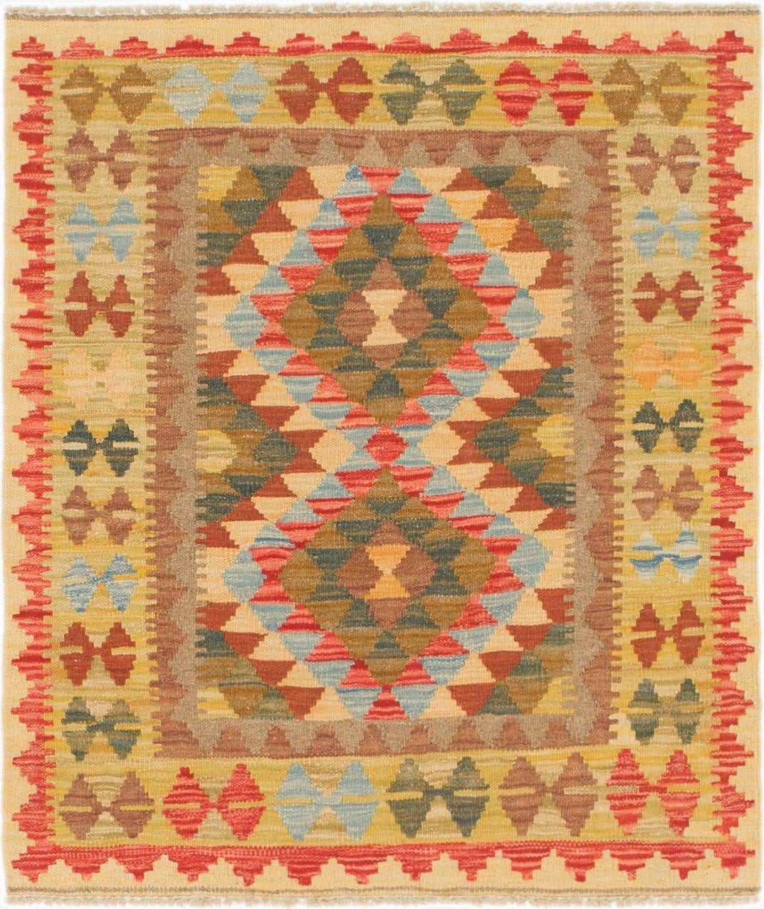  3' 2 x 3' 8  Hand Woven Kilim Maymana Wool Square Rug