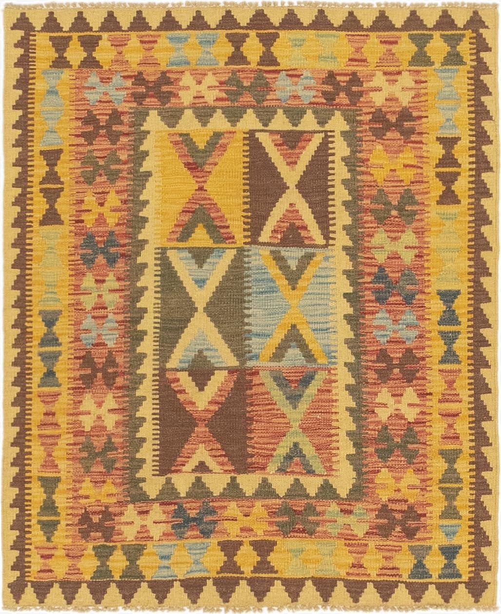  3' 2 x 3' 9  Hand Woven Kilim Maymana Wool Square Rug