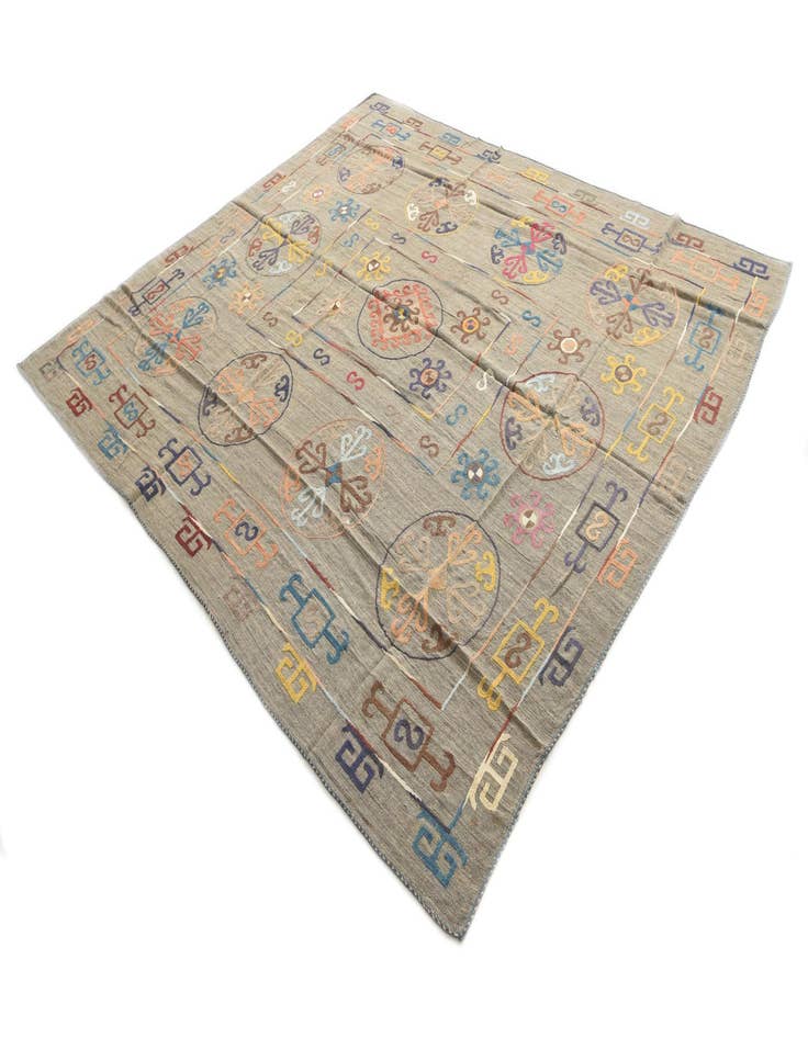 Detail image of  8' 7 x 9' 6  Hand Woven Kilim Suzani Wool Square Rug